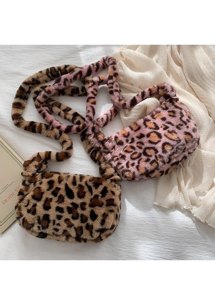 Pembe Tarzı Leopar Baskılı Crossbody Çanta Womeoft Peluş Omuz Çantaları Kış Kabarık Çanta Kadın Yumuşak Sıcak Kürk Koltukaltı Çantaları (Yurt Dışından) indirimleri