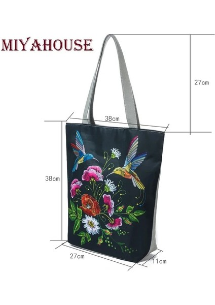 HL0012 Tarzı Miyahouse Renkli Çiçek ve Kuş Baskı Omuz Çantası Kadın Lmitation Nakış Rahat Bez Çanta Kadın Kanvas Bayan Çanta (Yurt Dışından) modelleri