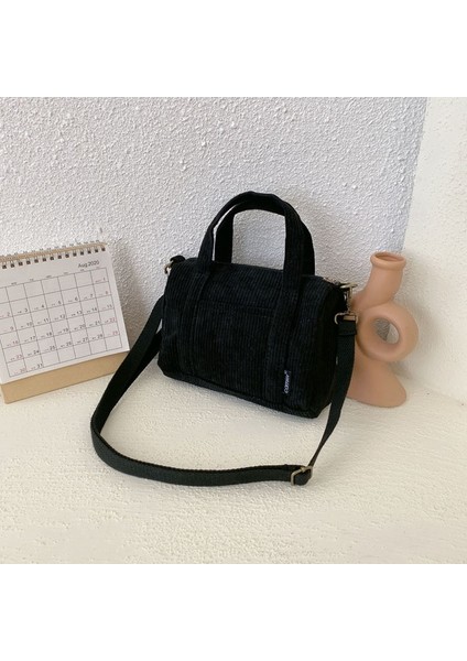 Mini Kadife Siyah Stil Hylhexyr Kadife Omuz Çantası Kadın Vintage Alışveriş Çantaları Fermuar Kız Öğrenci Bookbag Çanta Dış Cep ile Rahat Tote (Yurt Dışından)