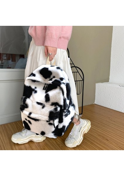 Inek Desen Stili Retro Inek Leopar Baskı Kadın Sırt Çantaları Sonbahar Kış Yumuşak Pluool Çanta Kadın Rahat Büyük Kapasiteli Seyahat Sırt Çantaları (Yurt Dışından) fırsatları