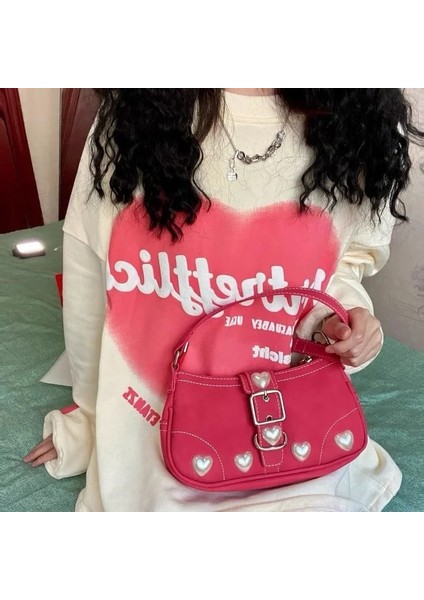 Kırmızı Stil 23X12X5CM Xiuya Harajuku Vintage Kadın Omuz Çantası Gül Kırmızı Kalp Japon Goth Lolita Çanta Kadın Çanta Cep Telefonu Kılıfı Çanta (Yurt Dışından) fırsatları