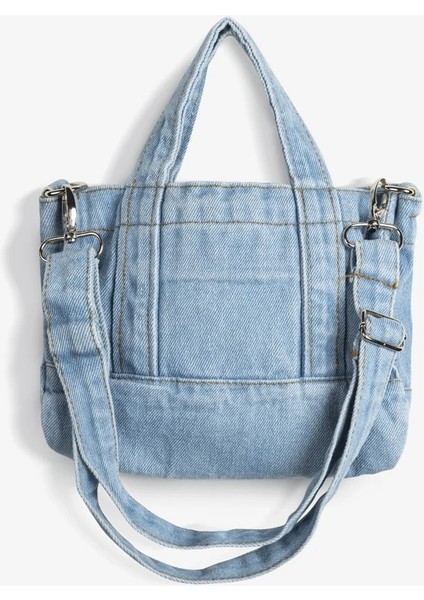Açık Mavi Denim Stili Denim Kumaş Kadın Küçük Omuz Çantası Kız Açık Mavi Kanvas Kumaş Çanta Küçük Rahat Tote Ayrılabilir Askı Bayan Fermuar Çanta (Yurt Dışından)