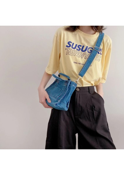 Açık Mavi Denim Stili Denim Kumaş Kadın Küçük Omuz Çantası Kız Açık Mavi Kanvas Kumaş Çanta Küçük Rahat Tote Ayrılabilir Askı Bayan Fermuar Çanta (Yurt Dışından) indirimleri