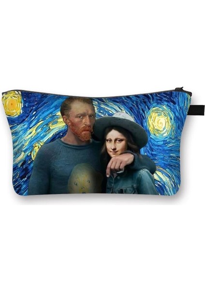 Qiuming Shop SHZBART07 Stili Van Gogh Michelangelo Da Vinci Sanat Kozmetik Çantası Kadın Moda Makyaj Çantası Yıldızlı Gece David Mona Lisa Bayan Kozmetik Çantası (Yurt Dışından)