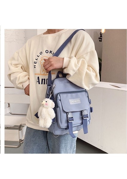 Pembe Ayı Rozetleri Stili 27X23X9CM Kadınlar Için Kore Tarzı Küçük Mini Sırt Çantası Okul Küçük Çanta Mochila Çok Cep Kız Yüzük Toka Taşınabilir Ayı Kadın Sırt Çantası (Yurt Dışından) modelleri