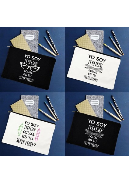 W01325-TBWH-D Stili Yo Soya Profesörü Cual Es Tu Superpoder Ispanyolca Öğretmeni Tuval Kalem Fermuarlı Çanta Slogan Organizatör Makyaj Kozmetik Çantaları Süper Güç (Yurt Dışından)