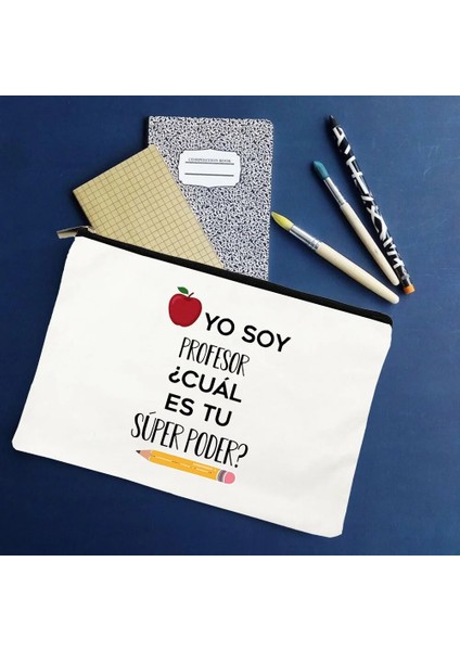 W01325-TBWH-D Stili Yo Soya Profesörü Cual Es Tu Superpoder Ispanyolca Öğretmeni Tuval Kalem Fermuarlı Çanta Slogan Organizatör Makyaj Kozmetik Çantaları Süper Güç (Yurt Dışından)