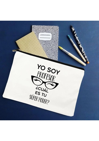 W01325-TBWH-D Stili Yo Soya Profesörü Cual Es Tu Superpoder Ispanyolca Öğretmeni Tuval Kalem Fermuarlı Çanta Slogan Organizatör Makyaj Kozmetik Çantaları Süper Güç (Yurt Dışından)