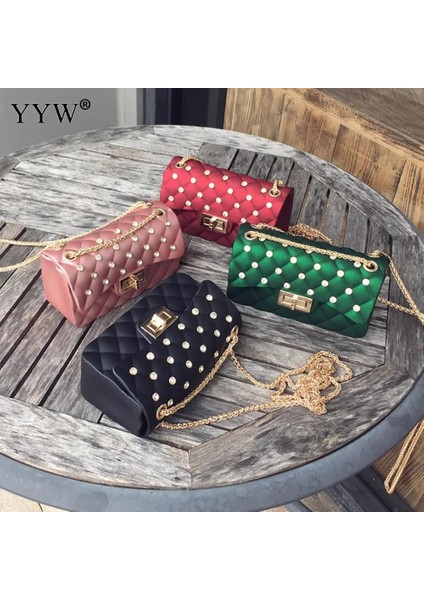 Qiuming Shop Koyu Gri Stil 210X120X70MM Kore Elmas Kafes Akşam Çanta Kadınlar Için Zarif Kırmızı Omuz Çantası Kadın Pvc Manşonlar Çanta Crossbody Çanta 2 Boyutları (Yurt Dışından)