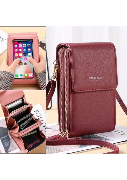 XB1760-9067-1B Stili 11X19X7CM Yumuşak Deri Cüzdanlar Dokunmatik Ekran Cep Telefonu Çantası Kadın Için Mini Kart Sahibinin Anahtar Sikke Çanta Dikey Crossbody Para Çantaları (Yurt Dışından)