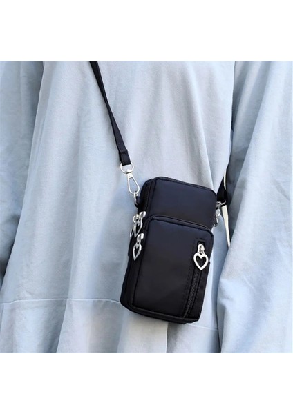 Küçük Siyah Tüy Stili Kadın Dikey Mini Çanta Omuz Askısı Messenger Göğüs Çanta Cüzdan Işlevli Cep Telefonu Çantası Bozuk Para Cüzdanı Crossbody Çanta (Yurt Dışından) fırsatları