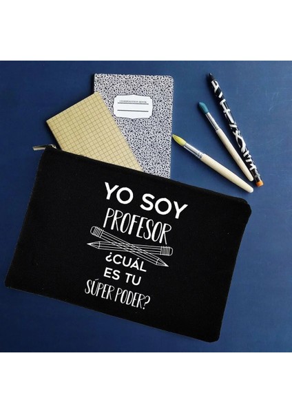 W01318-TBBK-D Stili Yo Soya Profesörü Cual Es Tu Superpoder Ispanyolca Öğretmeni Tuval Kalem Fermuarlı Çanta Slogan Organizatör Makyaj Kozmetik Çantaları Süper Güç (Yurt Dışından)