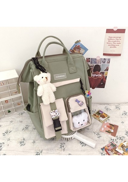 Yeşil Stil Oyuncaksız Kore Okul Sırt Çantası Eenage Kızlar Sevimli Sırt Çantaları Kadın Lise Çantaları Kadın Karikatür Sırt Çantası Seyahat Büyük A4 (Yurt Dışından)