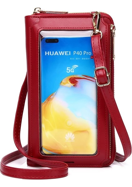 Kırmızı Stil Kadın Ekranı Dokunmatik Telefon Çantaları Bayanlar Crossbody Omuz Cüzdanı Cep Telefonu Için Pu Kart Sahibinin (Yurt Dışından)