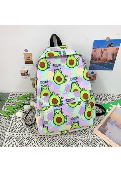 Beyaz Stil 28CM13CM42CM Ummer Yeni Avokado Sırt Çantası Şık Sevimli Küçük Taze Kadın Naylon Sırt Çantası Kolej Tarzı Genç Kız Öğrenci Okul Çantası (Yurt Dışından)