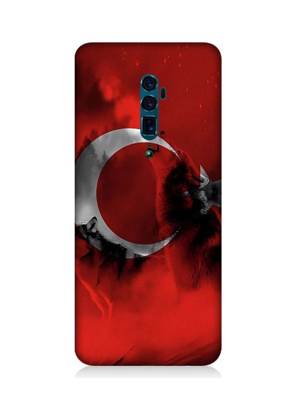 Oppo Reno 10X Zoom Uyumlu Türk Bayrağı ve Kurt Desenli Silikon Kılıf