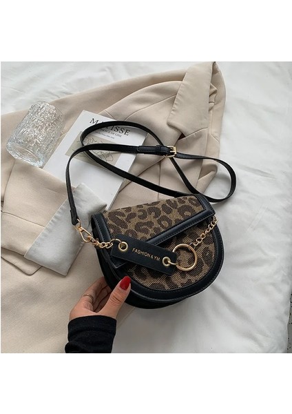 7600 Siyah Stil Bs Acelure Yüksek Li Leopar Kova Çanta Bayanlar Sonbahar ve Kış Küçük Çanta Yeni Tüm Maç Tasarımcı Crossbody Çanta Kadın Kova (Yurt Dışından)