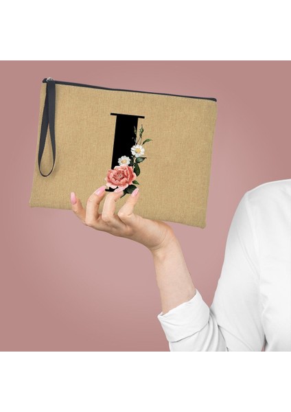 Q00692-A012BR-S Stili Çiçek Ingilizce Mektup Baskı Kadın Fermuar Kozmetik Çantaları Rahat Makyaj Saklama Yeniden Kullanılabilir Harajuku Yüksek Kapasiteli Kılıfı Bez Çanta (Yurt Dışından)