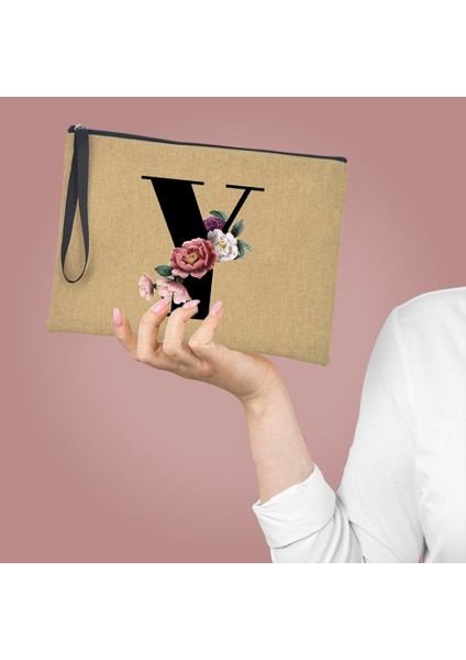 Q00692-A012BR-S Stili Çiçek Ingilizce Mektup Baskı Kadın Fermuar Kozmetik Çantaları Rahat Makyaj Saklama Yeniden Kullanılabilir Harajuku Yüksek Kapasiteli Kılıfı Bez Çanta (Yurt Dışından) modelleri