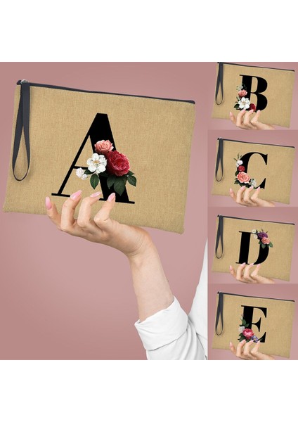 Q00692-A012BR-S Stili Çiçek Ingilizce Mektup Baskı Kadın Fermuar Kozmetik Çantaları Rahat Makyaj Saklama Yeniden Kullanılabilir Harajuku Yüksek Kapasiteli Kılıfı Bez Çanta (Yurt Dışından) fırsatları