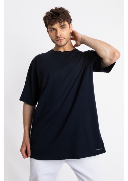 Oversize O-Yaka T-shirt Basuelto - Lacivert modelleri