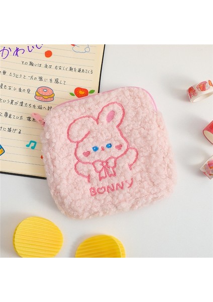 Pembe Tarzı Sevimli Bayan Mini Kozmetik Çantası Çanta Organizatör Peluş Nakış Ayı Köpek Tavşan Hijyenik Ped Tampon Saklama Kılıfı Kız Güzellik Kılıfı (Yurt Dışından)