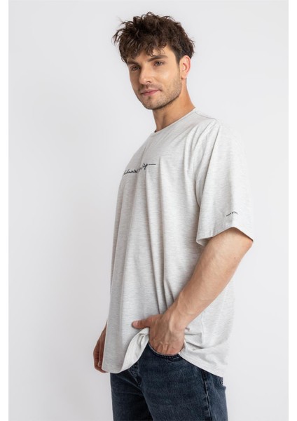 Oversize O-Yaka T-shirt Fmsuelto - Gri Melanj fırsatları