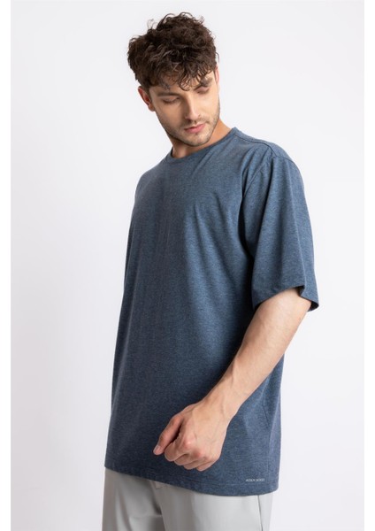 Oversize O-Yaka T-shirt Basuelto - Lacivert Melanj fırsatları