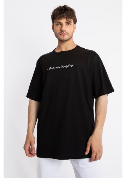 Oversize O-Yaka T-shirt Fmsuelto - Siyah