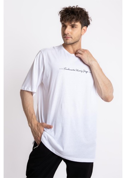 Oversize O-Yaka T-shirt Fmsuelto - Beyaz indirimleri