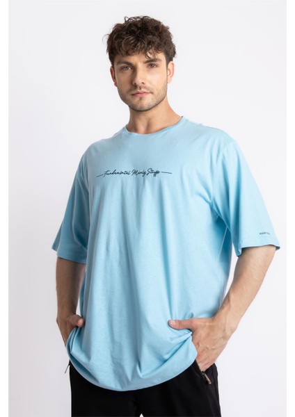 Oversize O-Yaka T-shirt Fmsuelto - Açık Mavi modelleri