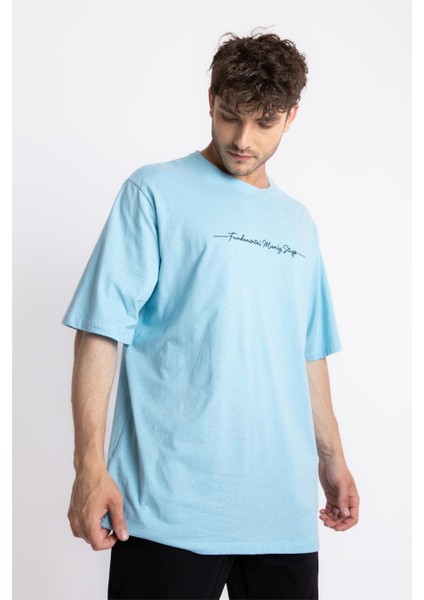 Oversize O-Yaka T-shirt Fmsuelto - Açık Mavi indirimleri