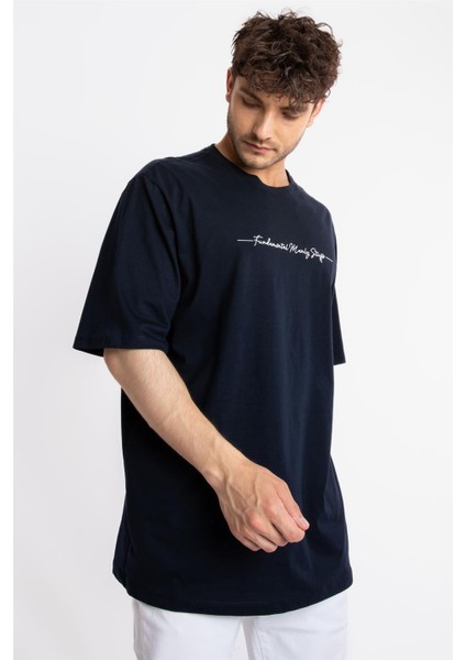 Oversize O-Yaka T-shirt Fmsuelto - Lacivert fiyatları