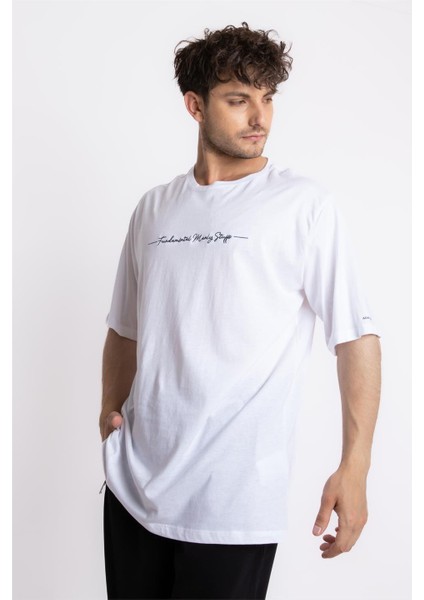 Oversize O-Yaka T-shirt Fmsuelto - Beyaz fırsatları