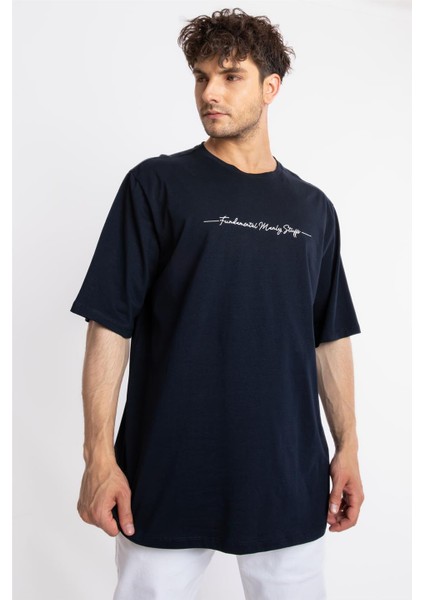 Oversize O-Yaka T-shirt Fmsuelto - Lacivert modelleri