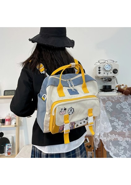Siyah Stil Sadece-Çanta Kadınlar Sevimli Inek Sırt Çantası Kadın Öğrenci Koleji Schoolbag Kız Rozeti Çok Fonksiyonlu Sırt Çantaları Kawaii Bayanlar Su Geçirmez Naylon Çanta (Yurt Dışından) indirimleri