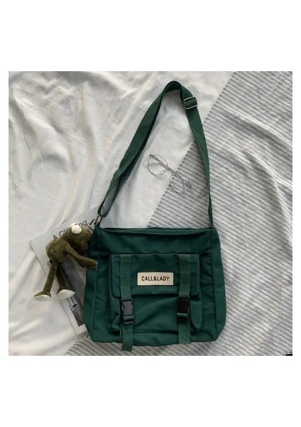 Yeşil 2 Sarkıt Stili ile Naylon Su Geçirmez Kanvas Okul Çantası Şık Japon Tarzı Basit Postacı Çantası Kore Postacı Çantası (Yurt Dışından)