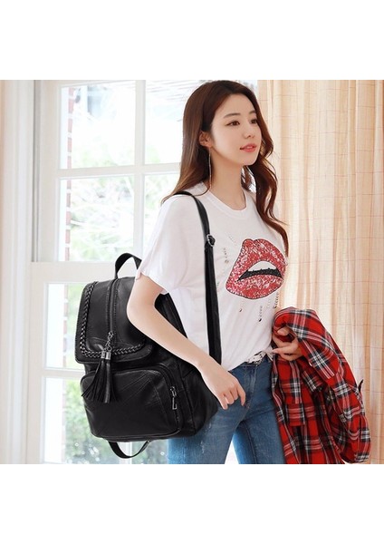Siyah Stil Minimalizm Kadın Sırt Çantası Pu Deri Gençlik Kadın Sırt Çantası Güzel Moda Kız Rahat Sırt Çantaları Bayan Omuz Çantası (Yurt Dışından) modelleri