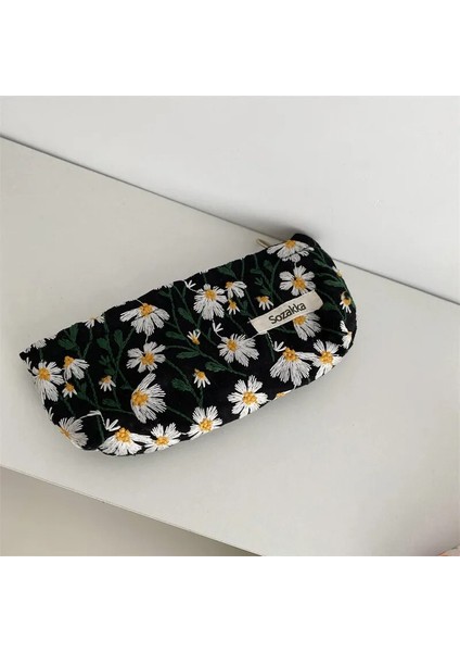 Kalem Kutusu Siyah Stil Retro Çiçek Makyaj Seyahat Çantası Pamuklu Telefon Debriyaj Kadın Taşınabilir Kozmetik Çantası Fermuar Güzellik Durumda Kadın Necesserie Organizatör (Yurt Dışından)