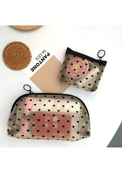 Yarım Daire Tarzı Moda Örgü Kozmetik Makyaj Çantaları Kılıf Tutucu Kılıfı Taşımak Için Uygun Şeffaf Fermuar Siyah Kalp Baskılı Kalem Kalem Kutusu (Yurt Dışından) fiyatları