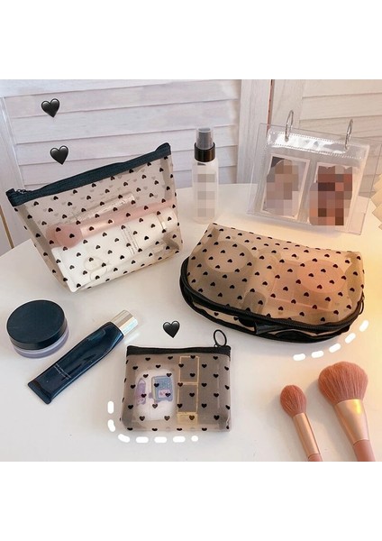 Yarım Daire Tarzı Moda Örgü Kozmetik Makyaj Çantaları Kılıf Tutucu Kılıfı Taşımak Için Uygun Şeffaf Fermuar Siyah Kalp Baskılı Kalem Kalem Kutusu (Yurt Dışından) fırsatları