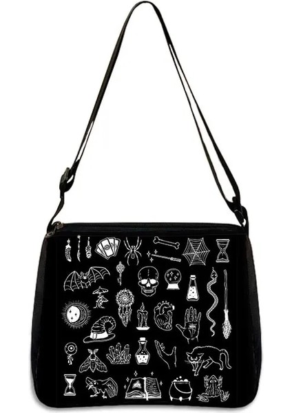 YXBWITCHCW06W Stili 20CMX24CM Gotik Kız Cadı Wicca Çanta Retro Eğlence Omuz Çantaları Kadın Çapraz Kolu Çanta Koltukaltı Kadın Debriyaj Tote Çanta (Yurt Dışından)