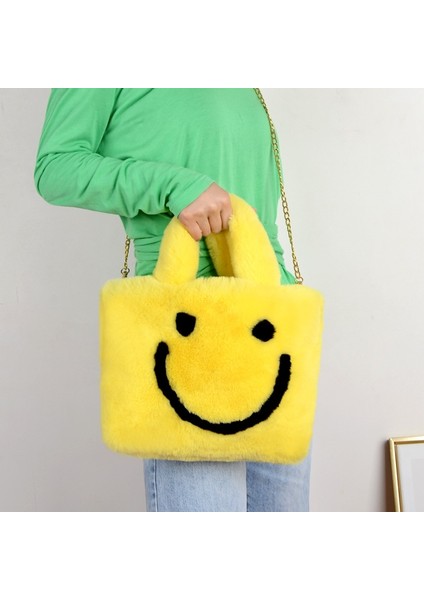 Leopar Tarzı 29X6X33CM Sevimli Gülen Yüz Kadın Peluş Omuz Çantası Yumuşak Faux Kürk Bayan Zincir Messenger Çanta Moda Kadın Küçük Çanta Çanta Bolsas (Yurt Dışından) indirimleri