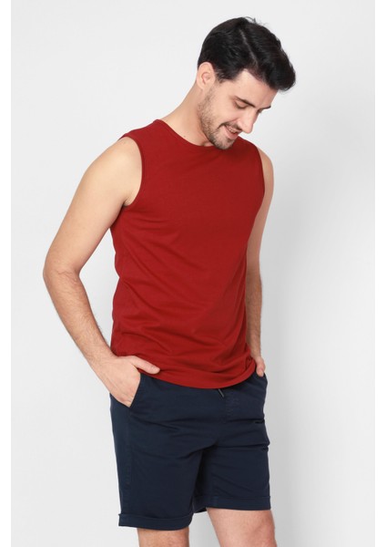 O-Yaka Kolsuz T-shirt Cuerposino - Bordo fırsatları