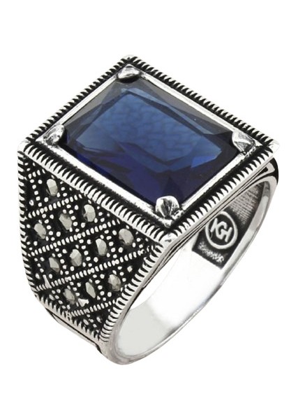 Erkek Yüzük Gümüş 925 Markazit Taşlı