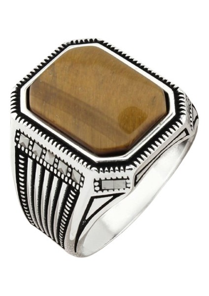 Erkek Yüzük Gümüş 925 Markazit Taşlı