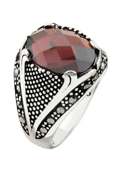 Erkek Yüzük Gümüş 925 Markazit Taşlı