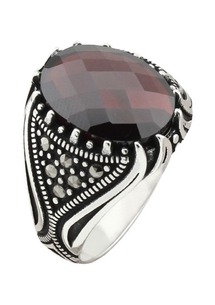 Erkek Yüzük Gümüş 925 Markazit Taşlı