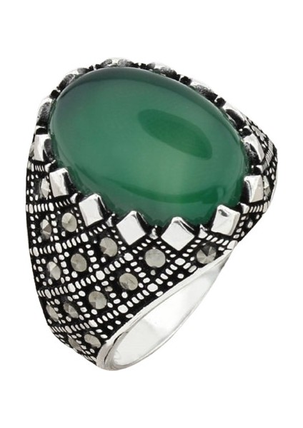 Erkek Yüzük Gümüş 925 Markazit Taşlı