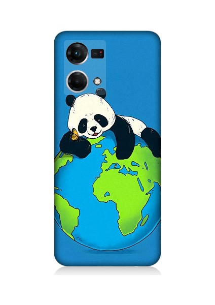 Oppo Reno 7 Uyumlu Yorgun Panda ve Dünya Desenli Silikon Kılıf